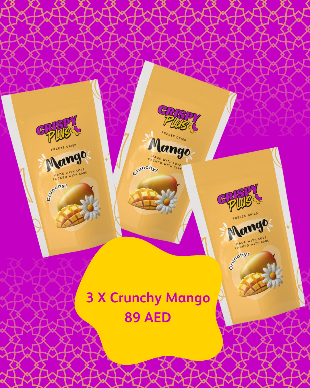 3 x Freeze-Dried Crunchy Mango -  Medium Bottles - Crispy Plus